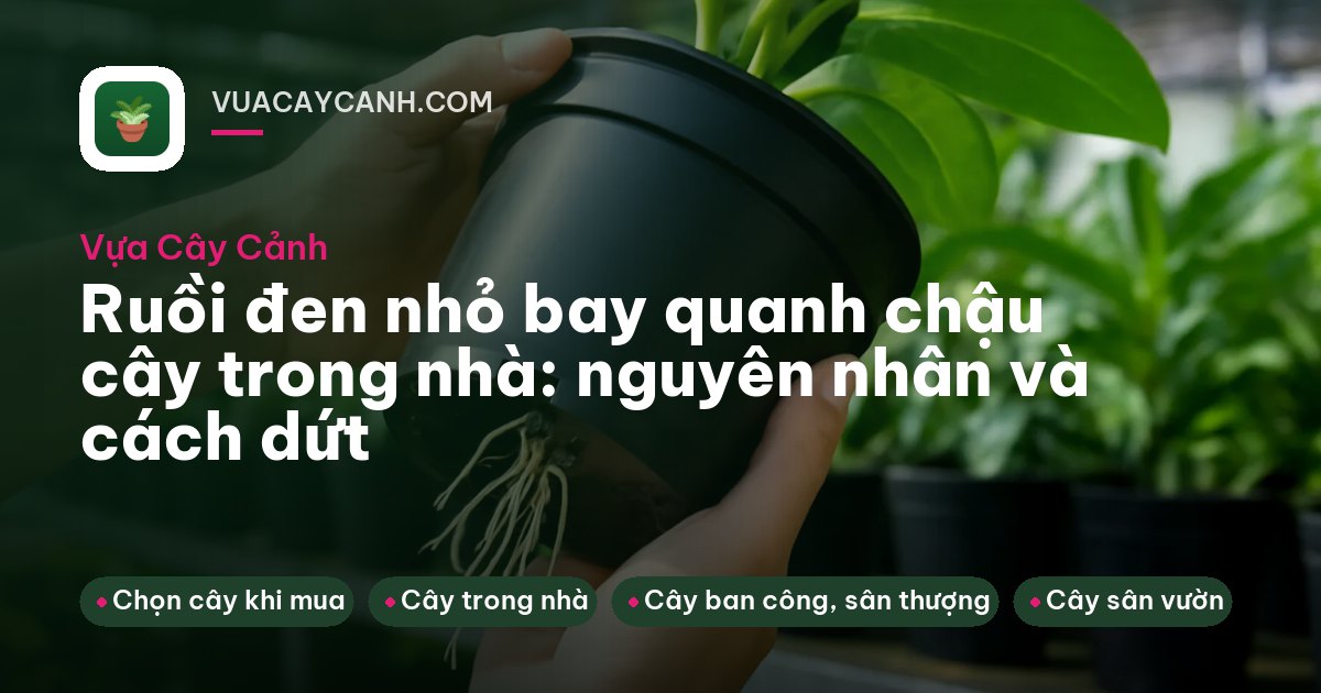 Chậu trầu bà trên kệ phòng khách, tấm bẫy dính màu vàng cắm bên cạnh